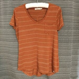 Prana Slinky Knit Rust/Brown Stripe Short Sleeve Tee in Size Small